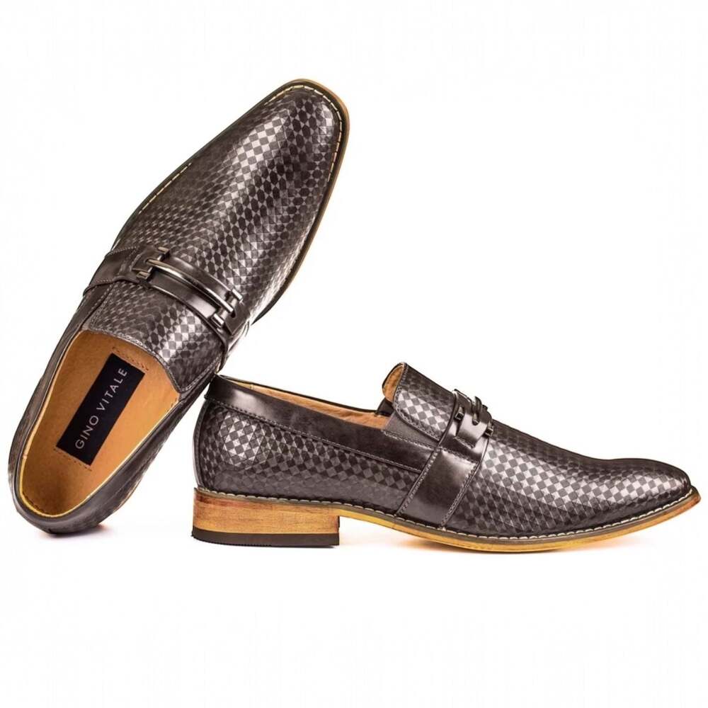 Gino Vitale Men's Grey/Silver Diamond-Cut Textured  Loafer Dress Shoes Size 10